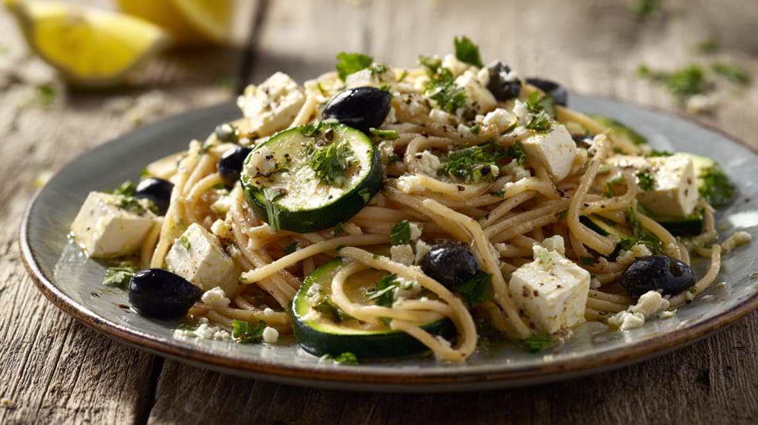 Nudeln mit Zucchini und Feta 