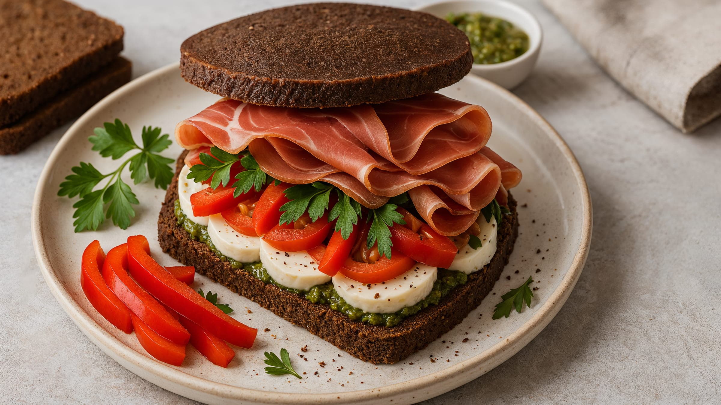 Pumpernickel mit Schinken