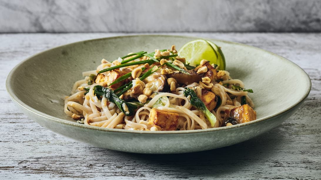 Reisnudeln mit Ei und Tofu
