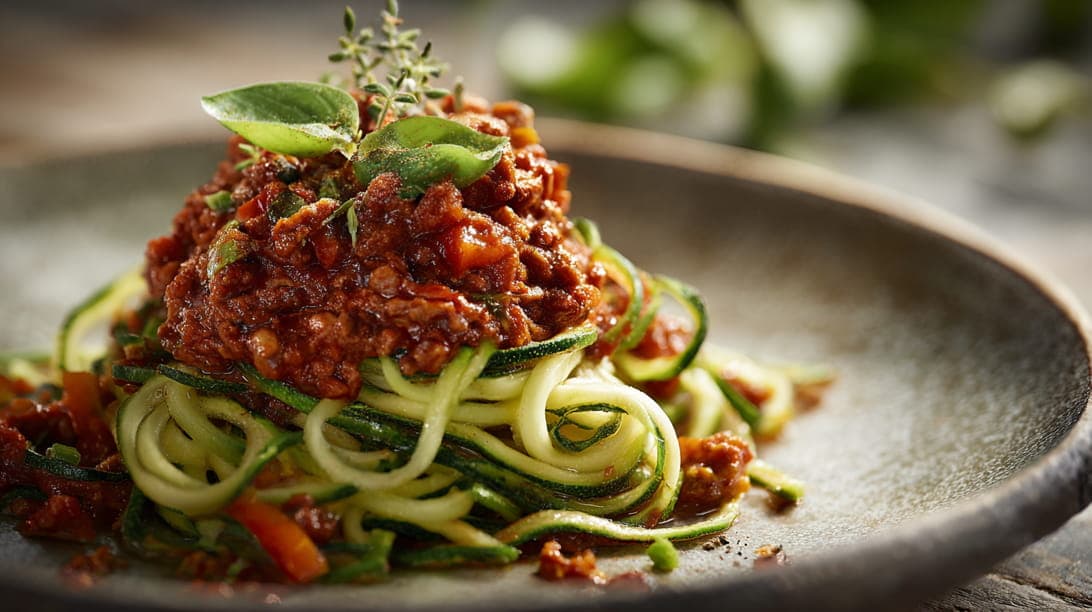 Zucchini-Spaghetti mit Bolognese
