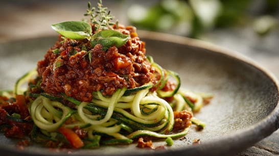 Zucchini-Spaghetti mit Bolognese