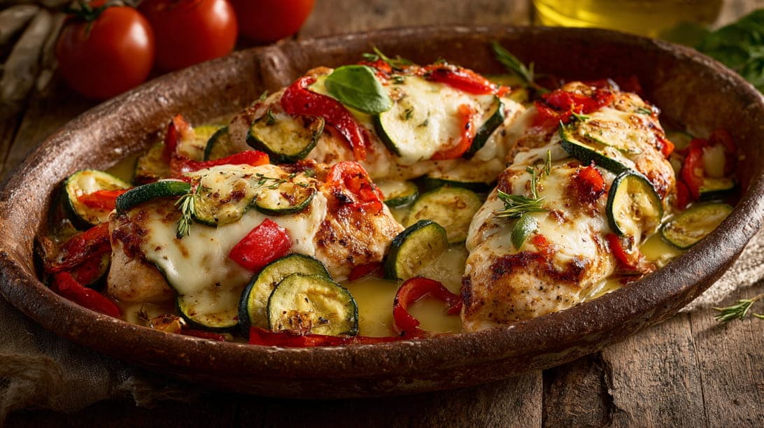 Mozzarella-Hähnchen mit Gemüse