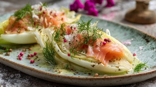 Räucherlachspäckchen mit Feldsalat